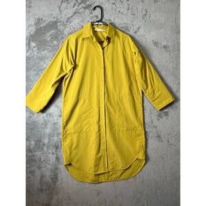 ACHRO Yellow Button Down Shirt Dress Size Lightweight Collared 3/4 Sleeve Small